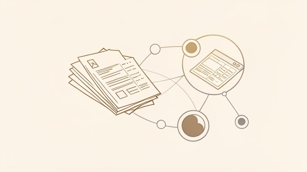 NCore — Illustration von Belegen, Buchhaltung und digitalen Assistenten